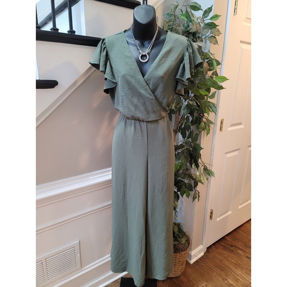 MSK Romper Women's Size Medium Olive Green 100% Polyester Short Sleeves Jumpsuit